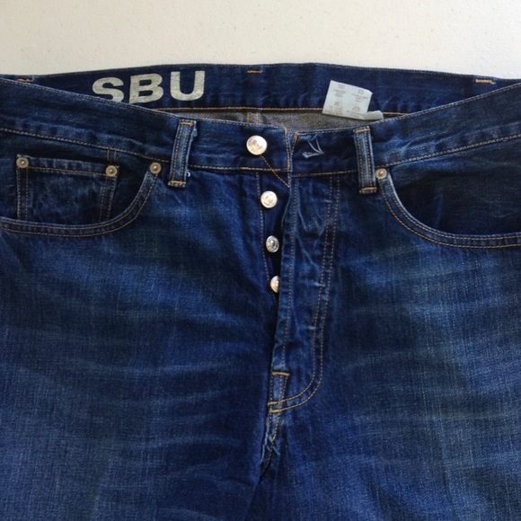 Men’s Stretched Denim Washed Blue Jeans - Picture 5 of 7